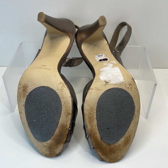 Nine West Pewter Peep toe Sling back leather shoes 8.5 - Picture 8 of 11